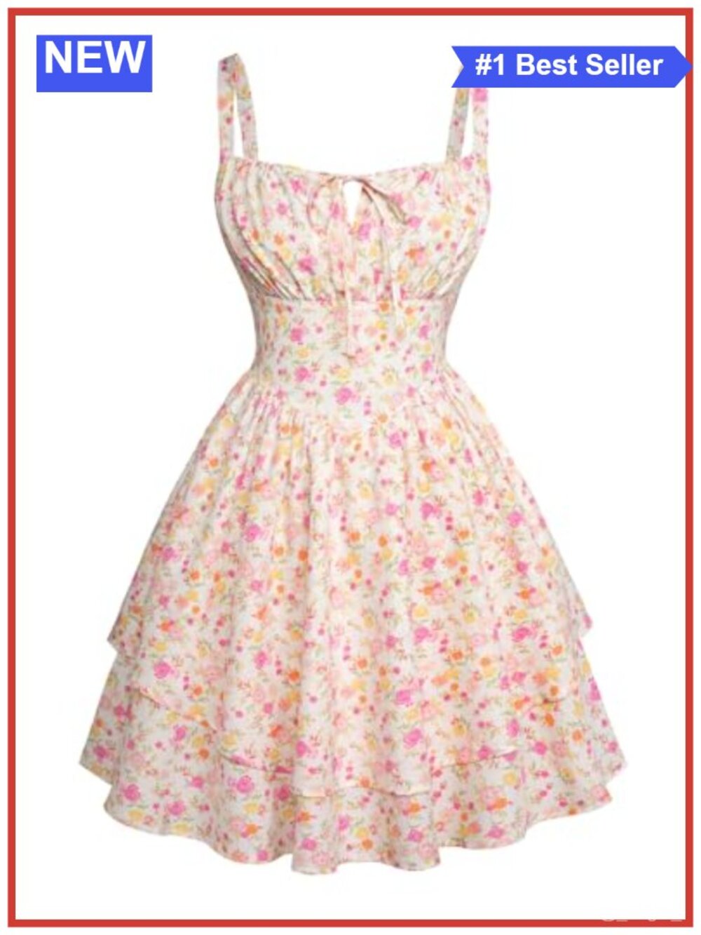 Floral Corset Mini Dress with Pockets Smocked Back Ruffle Hem Sundress